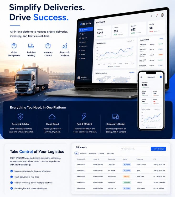 Logistics ERP platform with order tracking and inventory